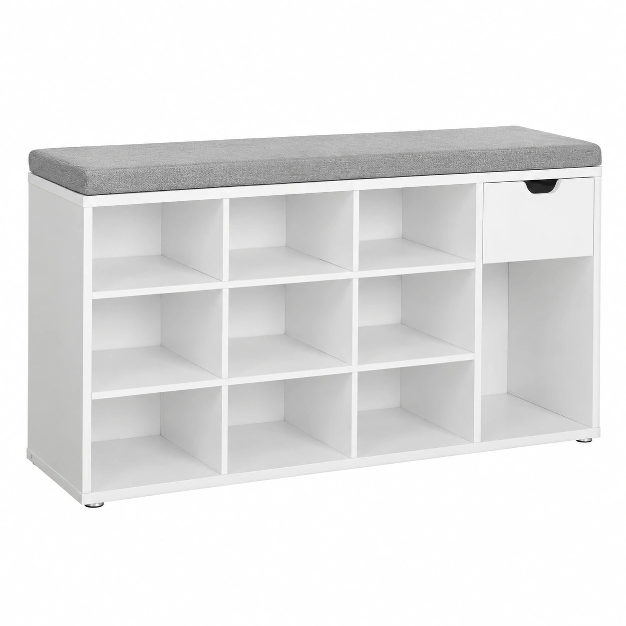 Panca Scarpiera con Cassetto e Scomparti Aperti, Scaffale Portascarpe, Seduta Imbottita, Ingresso Camera da Letto, 104 × 30,5 × 48 cm