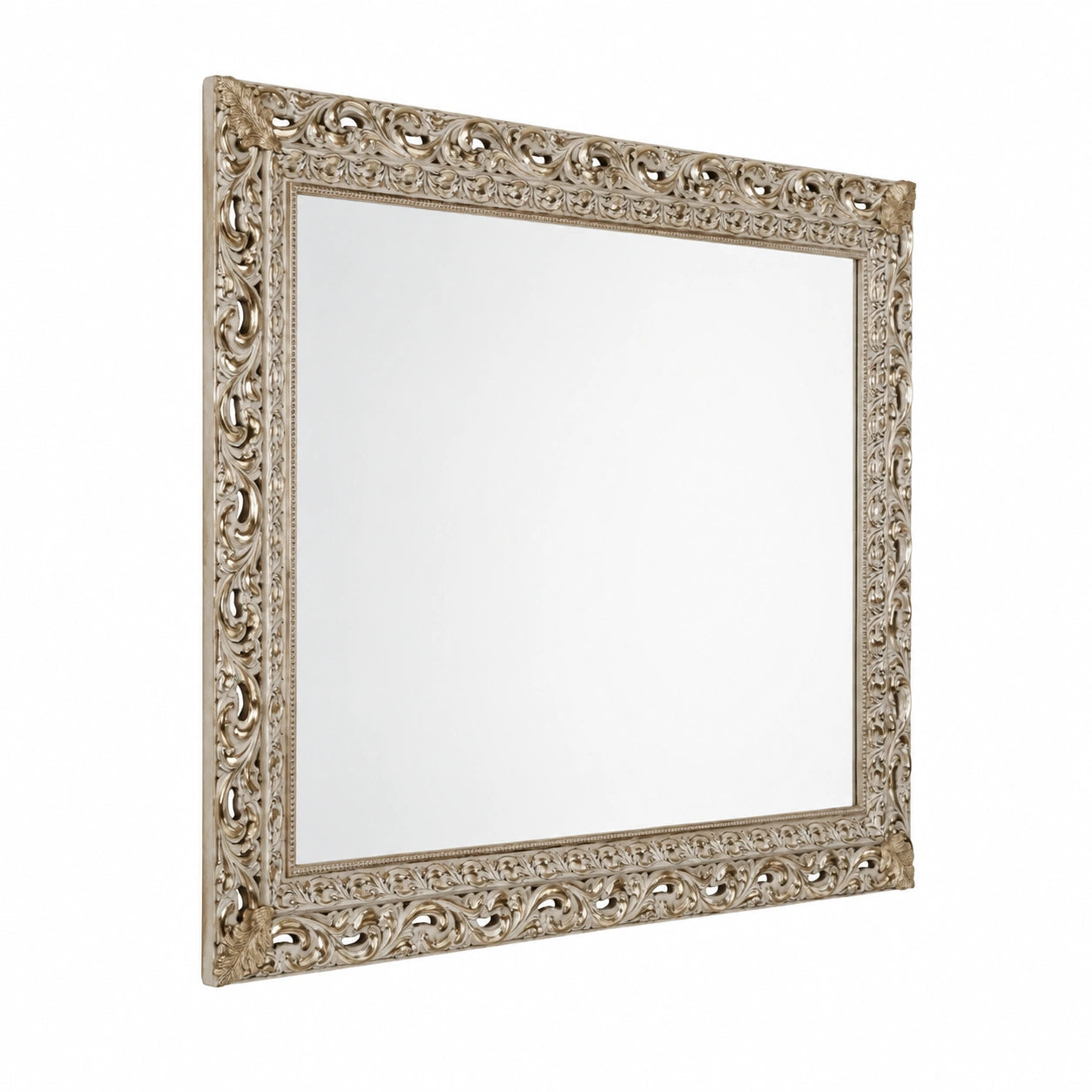 Maestri Artigiani Specchiera da Parete Traforata Oro Foglia 90 × 70 cm, Specchio Rettangolare Barocco con Cornice in Legno, in Italy, Appendibile