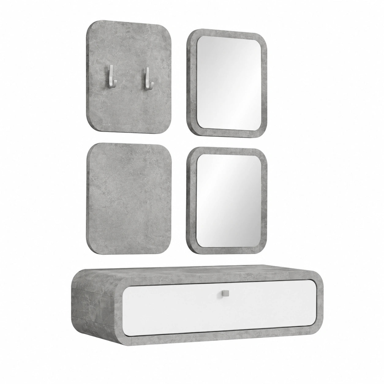 Mobile Turrillas Mobiletto da Ingresso Sospeso con Cassetto, Specchi e Appendiabiti Arredo Arredamento Entratina 80 × 110 × 32 cm Colore Bianco