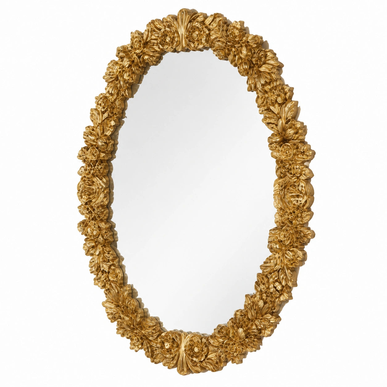 Specchio da parete ovale foglia oro 74 × 94, in Italy, Specchiera classica da muro, cornice legno, specchio per camera da letto, specchio per ingresso