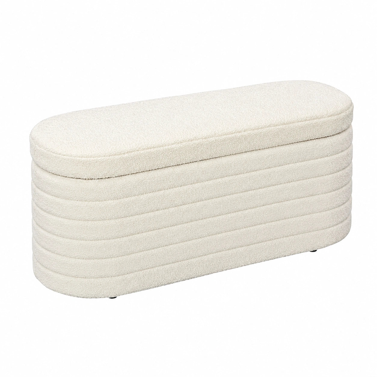 Panca Camera da Letto Imbottita 116 × 41 × 40.5cm Bianco Crema, Panca Contenitore in Tessuto Teddy, Gambe in Legno di Eucalipto, per Ingresso