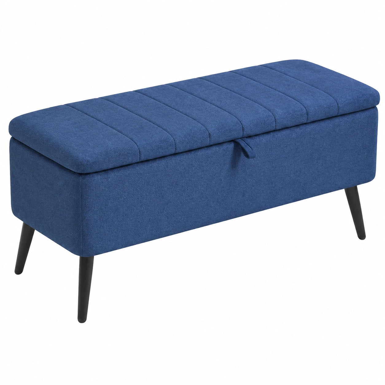 Panca Contenitore Rettangolare 102 × 40 × 44 cm Blu Scuro, Seduta Imbottita, Gambe in Acciaio, Pouf Poggiapiedi, Tessuto Effetto Lino