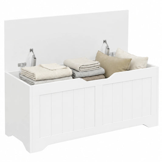 Contenitore da Interno 136L 100 × 40 × 45 cm Bianco, 2 Cerniere di Sicurezza, Baule Senza Maniglie, per Soggiorno e Ingresso, Panca Contenitore