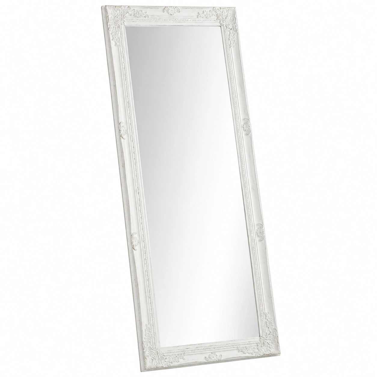 Specchio in Legno Bianco con Cornice Shabby, Specchiera da Parete Rettangolare per camera da letto, bagno o soggiorno, Specchio Shabby Bianco