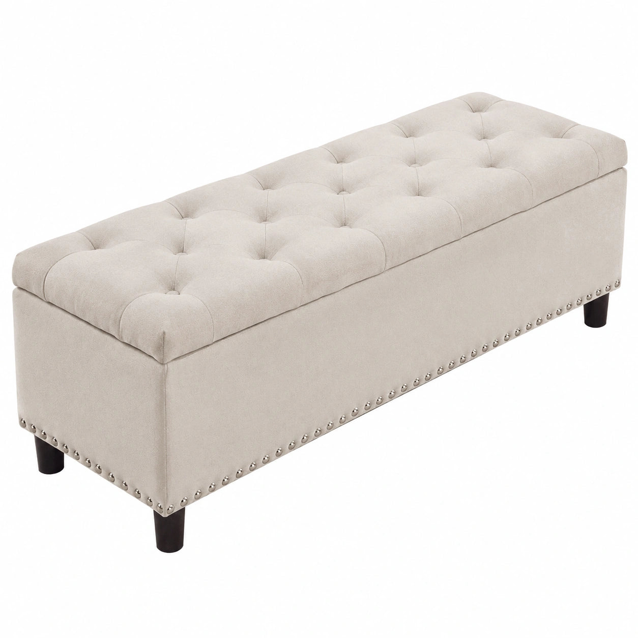 Pouf Contenitore Poggiapiedi per Camera da Letto Panca Sgabello con Struttura in Legno Rivestimento in Tessuto Seduta Apribile Imbottita Dimensioni