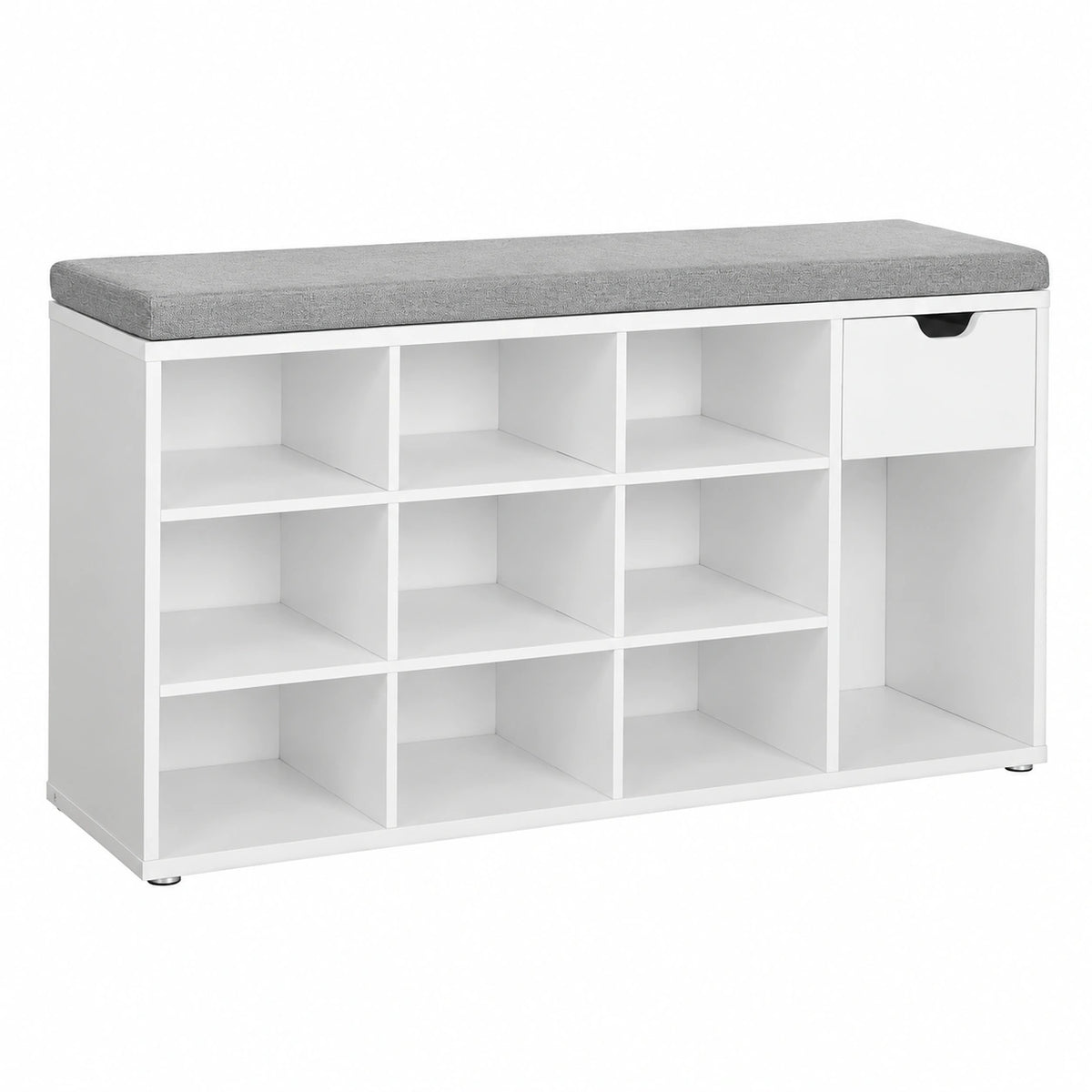 Panca Scarpiera con Cassetto e Scomparti Aperti, Scaffale Portascarpe, Seduta Imbottita, Ingresso Camera da Letto, 104 × 30,5 × 48 cm