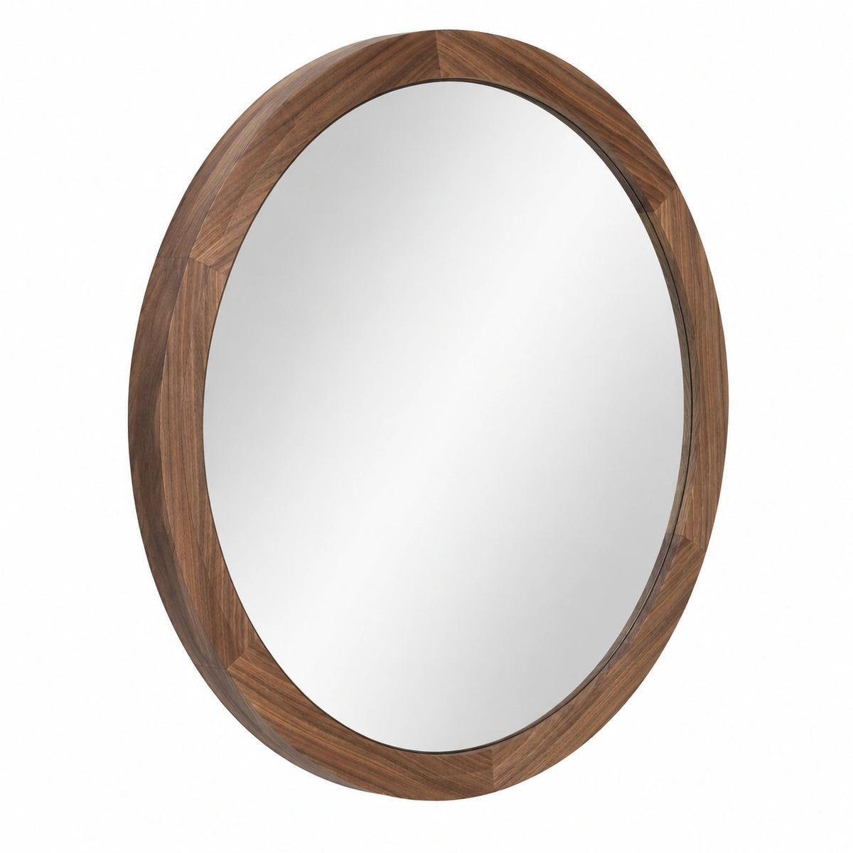 Specchio da Parete Moderna Rotondo con Cornice in Legno Noce, Grande Specchio di per Soggiorno, Camera da Letto o Ingresso, Decorazione d'Interni