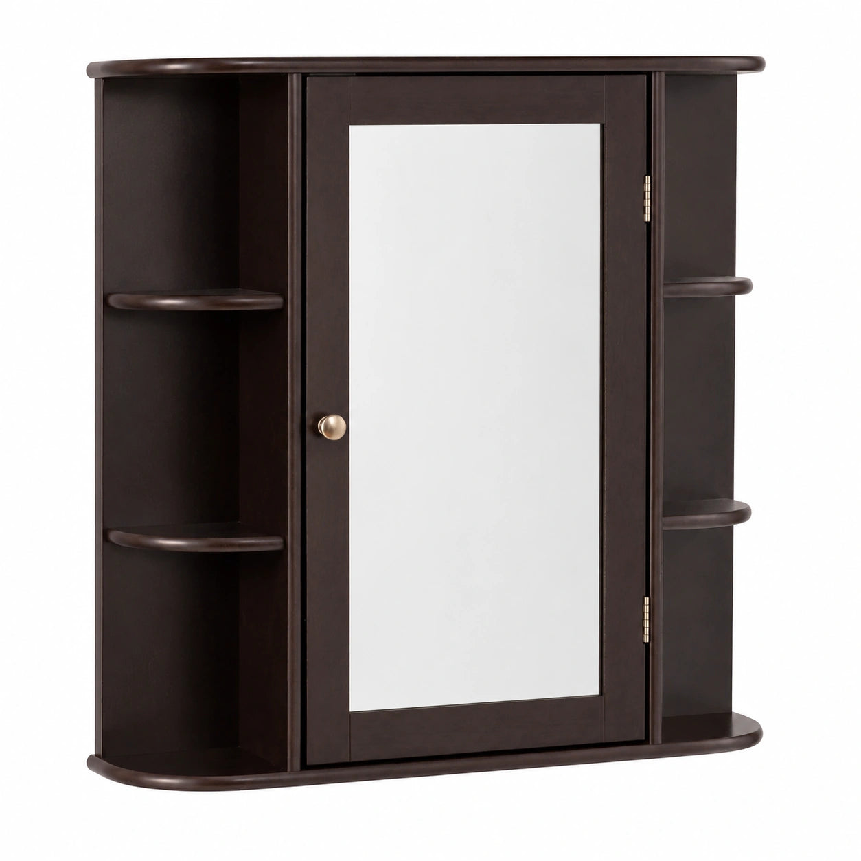 Armadietto Bagno a Parete, Mobiletto Pensile con Ante di Specchio, 6 Scomparti Laterali e 4 Ripiani di Stoccaggio, 3 Colori Disponibili, 65 × 17 ×