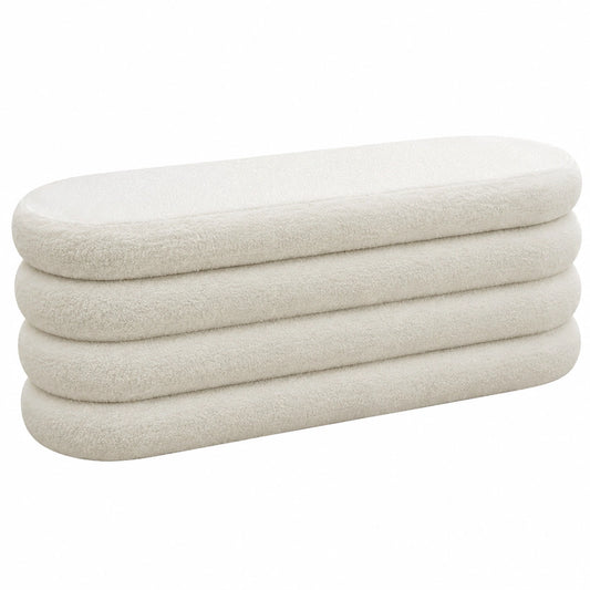 Panca Contenitore Imbottita, 2 Grandi Scomparti di Stivaggio, Rivestimento Bouclé, Pouf Letto Stile Scandinavo, Camera da Letto