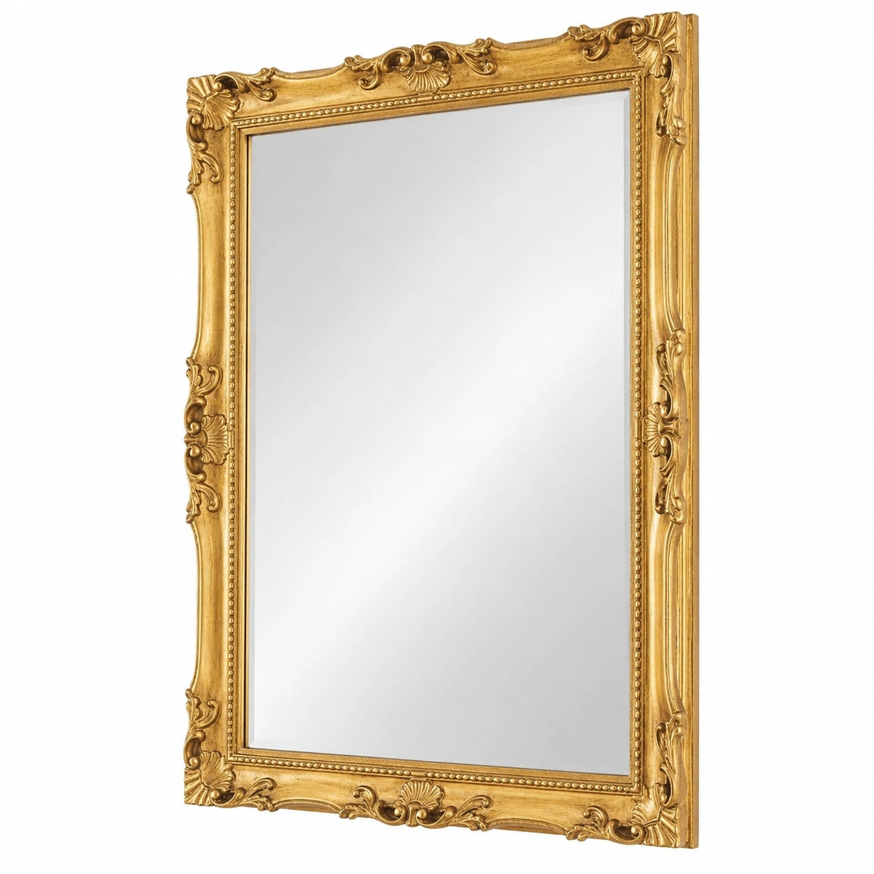 Specchio da Parete Rettangolare Foglia Oro, in Italy - Specchiera Classica Barocca 62 × 82 Dorata Stile Antico per Camera da Letto, Ingresso, Bagno