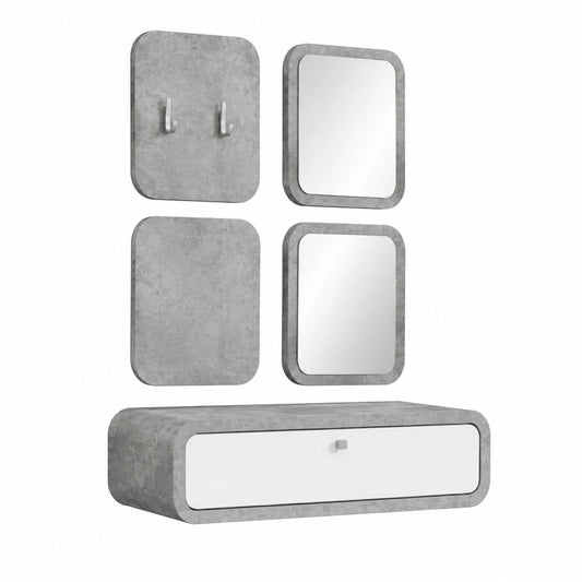 Mobile Turrillas Mobiletto da Ingresso Sospeso con Cassetto, Specchi e Appendiabiti Arredo Arredamento Entratina 80 × 110 × 32 cm Colore Bianco