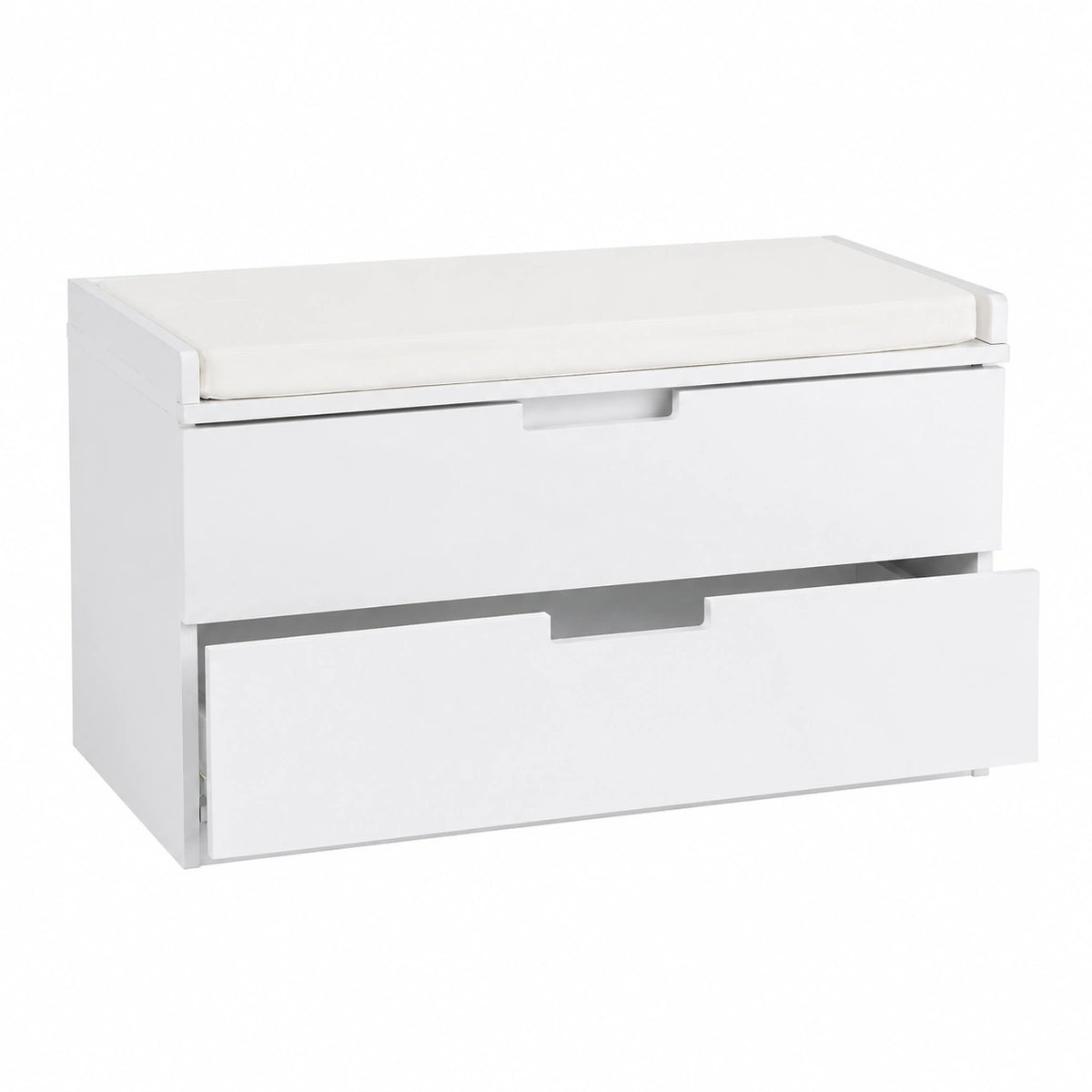 Panca con 2 Cassetti, Stile Retrò, Imbottitura per Sedersi, HLP: 45 × 80 × 36 cm, Bianco