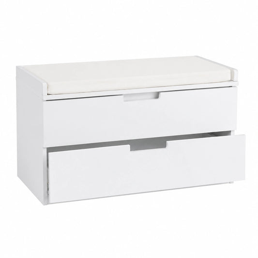 Panca con 2 Cassetti, Stile Retrò, Imbottitura per Sedersi, HLP: 45 × 80 × 36 cm, Bianco