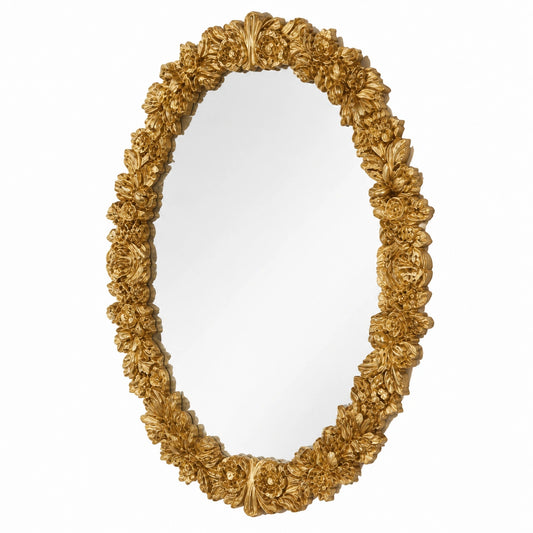Specchio da parete ovale foglia oro 74 × 94, in Italy, Specchiera classica da muro, cornice legno, specchio per camera da letto, specchio per ingresso