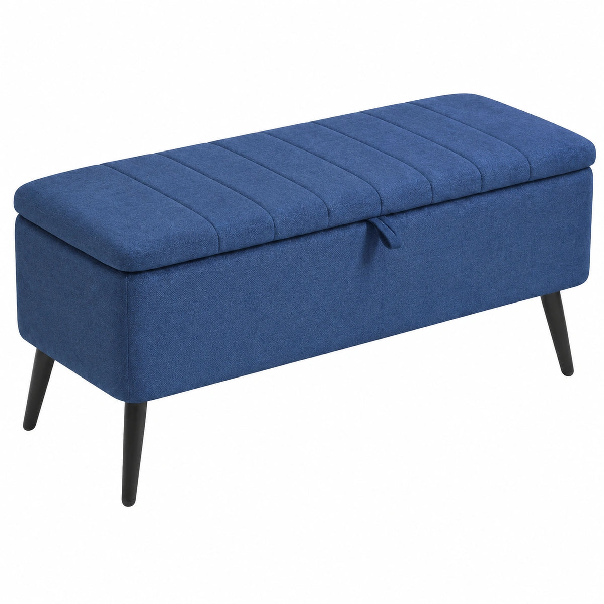 Panca Contenitore Rettangolare 102 × 40 × 44 cm Blu Scuro, Seduta Imbottita, Gambe in Acciaio, Pouf Poggiapiedi, Tessuto Effetto Lino