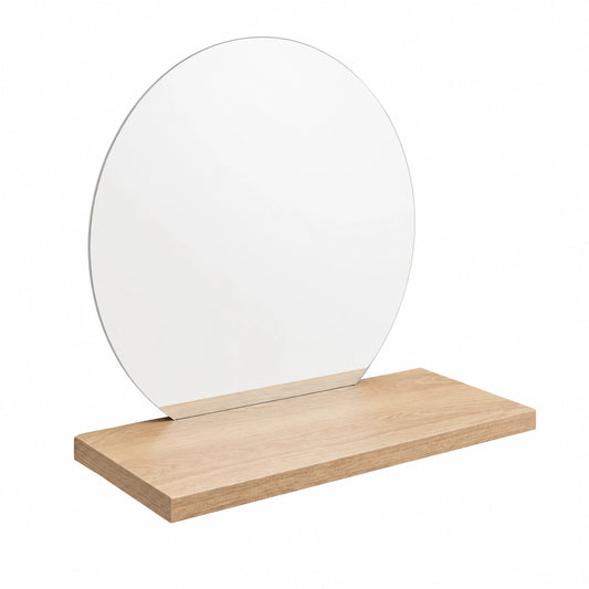 Specchio Tondo con Mensola, 60 × 60 × 22 cm, Rovere Azteco, Specchiera con mensola, in Italy