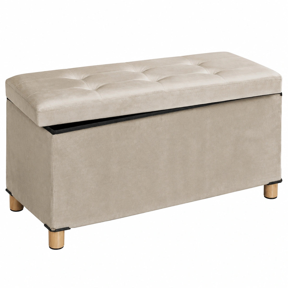 Pouf con Contenitore Vassoio, HxLxP: 34 × 76 × 38 cm, Sgabello Portaoggetti Salvaspazio, Panca, Velluto