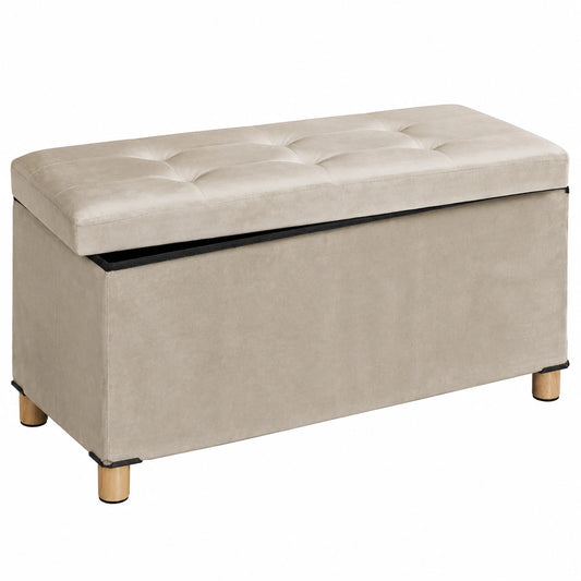 Pouf con Contenitore Vassoio, HxLxP: 34 × 76 × 38 cm, Sgabello Portaoggetti Salvaspazio, Panca, Velluto