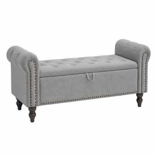 Panca Fondo Letto 130cm, Cassapanca Contenitore Panca Portaoggetti, Pouf Organizzatore Poggiapiedi Scarpiera con Braccioli Arrotolati per Soggiorno