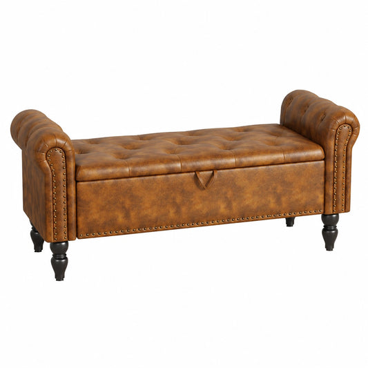 Panca Contenitore Camera da Letto, Cassapanca, Panca Fondo Letto Poggiapiedi 132 × 45 × 53 cm, Pouf Organizzatore Ottomano in Pelle PU per Soggiorno