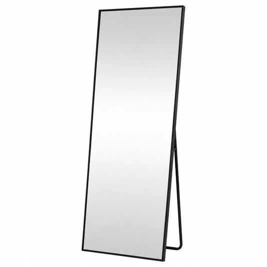 Specchio da terra parete lungo 44 × 147 cm grande intero specchio da parete con cornice in Nero Alluminio, da appoggiare o da appendere