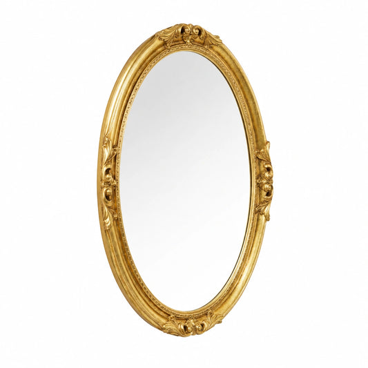 Specchio da Parete Ovale, Specchi classici stile barocco foglia oro 63 × 83, in Italy, Specchiera oro antico muro cornice legno, Specchiere camera