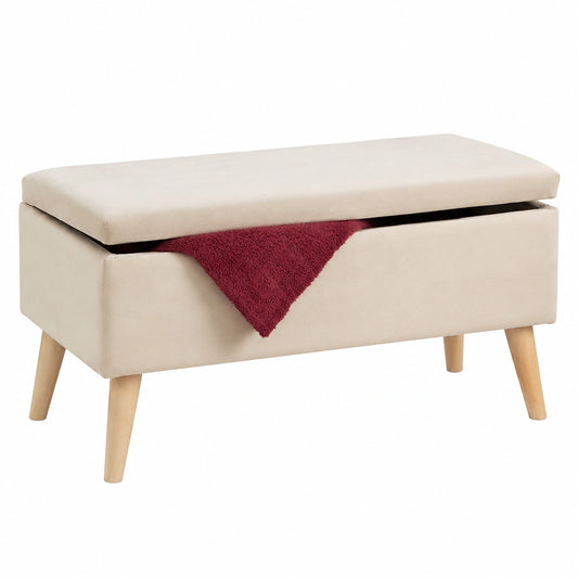 Panca Contenitore, 40 × 41 × 80 cm, 40L, Seduta Imbottita, Gambe in Legno