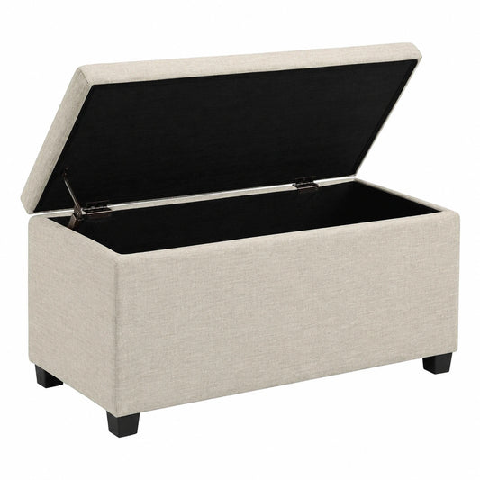 Pouf rettangolare imbottito Poliestere, contenitore portaoggetti e panca da ingresso, poggiapiedi, Beige, 42 × 91 × 43 cm (L x P x A)